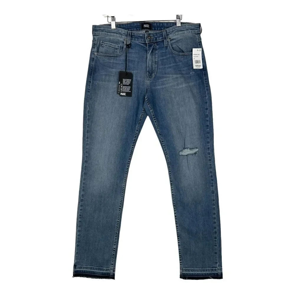 Paige Lennox Men Lyle Dest Denim Blue Slim Skinny Stretch Ripped Jeans US 33